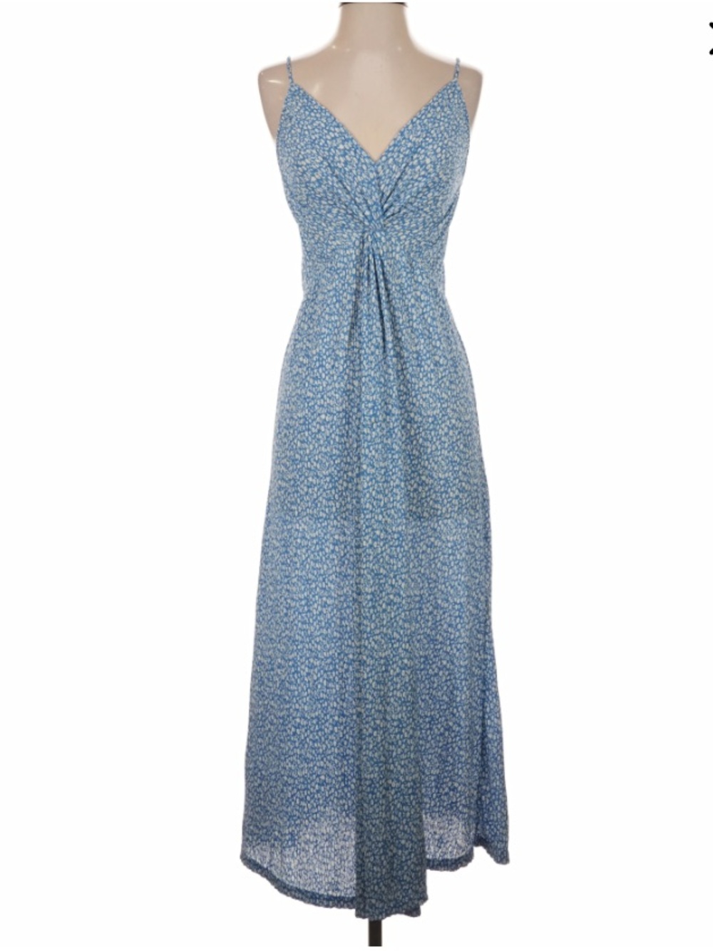 Mango | Crinkle Blue Floral Strapless Maxi Dress